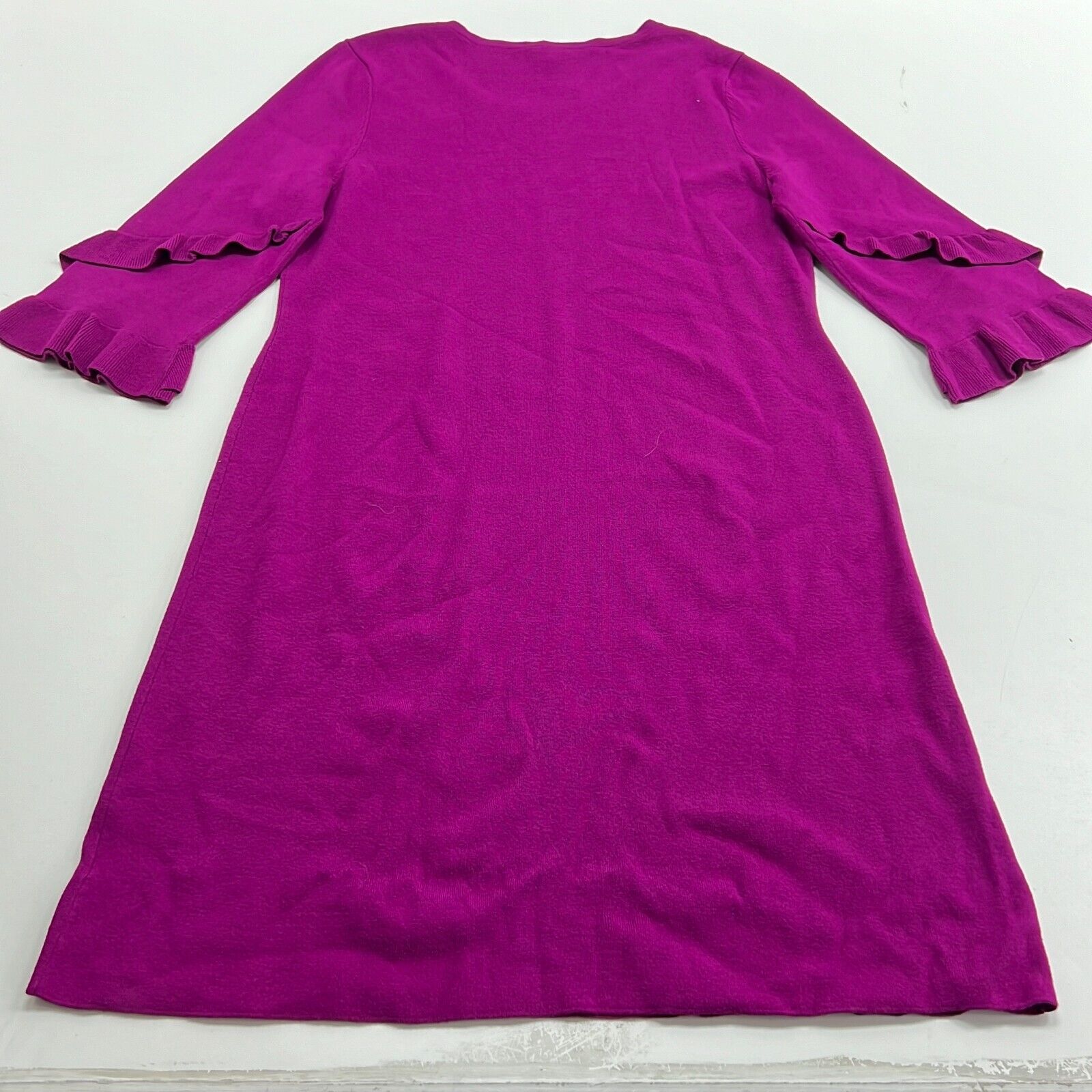 NWT Talbots Women's Purple Ruffle 3/4 Sleeve Round Neck Sweater Dress Size XL