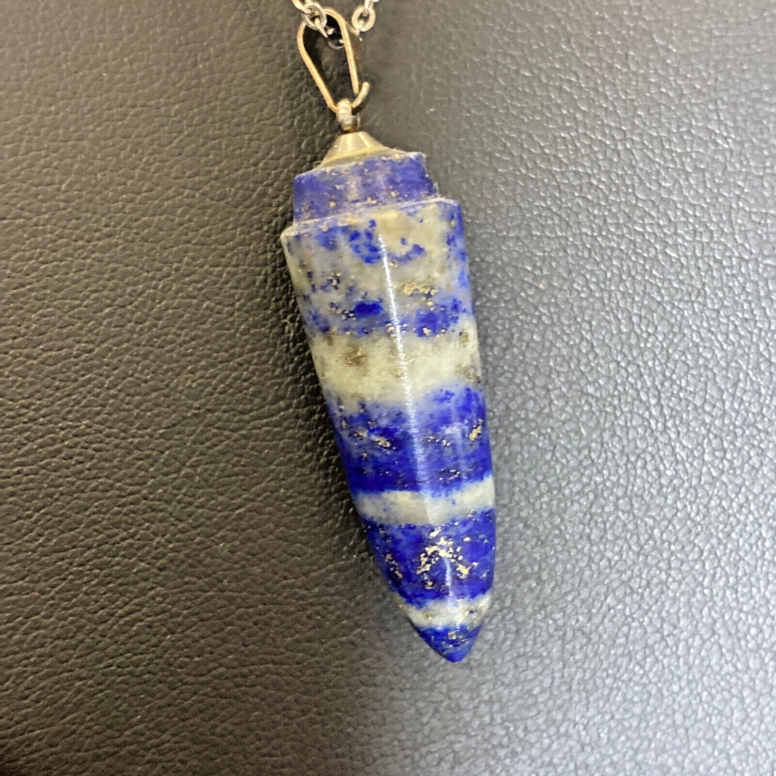 Silver Tone Lapis Lazuli Amulet Pendant Necklace