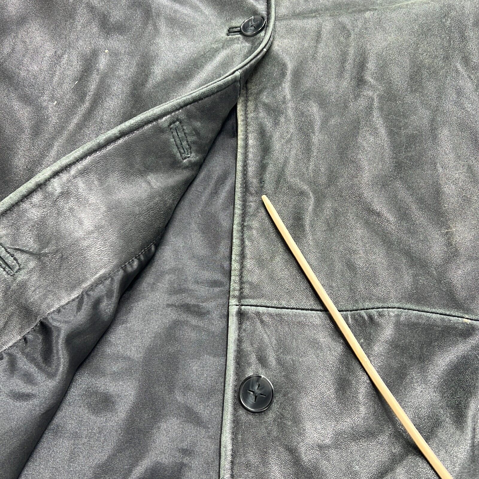 Worthington Women's Black Genuine Leather Collared Button Front Jacket Size XL