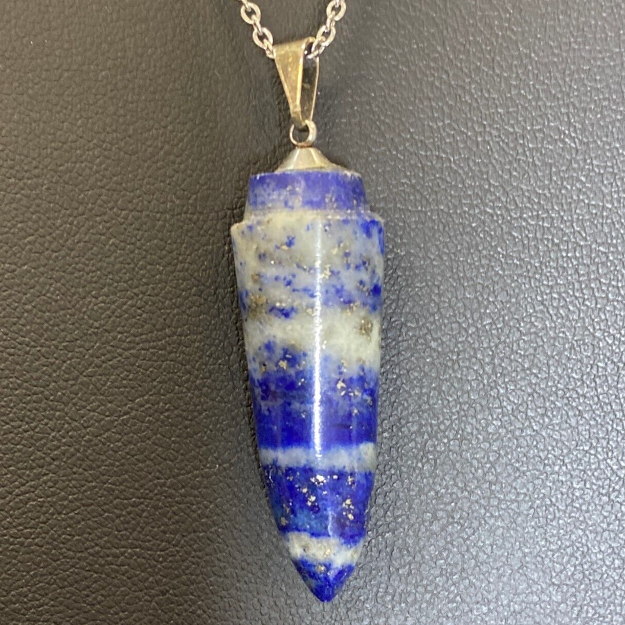 Silver Tone Lapis Lazuli Amulet Pendant Necklace