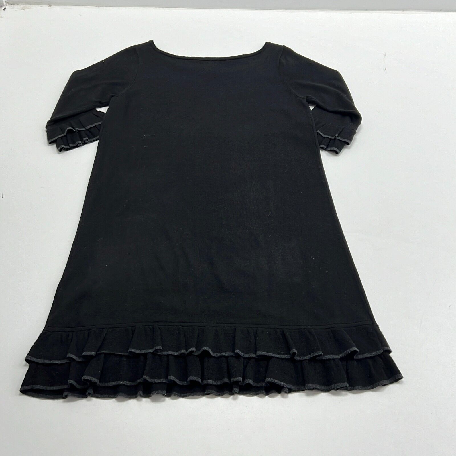 Jessica Howard Women's Black Round Neck 3/4 Sleeve Ruffle Sweater Dress Size L