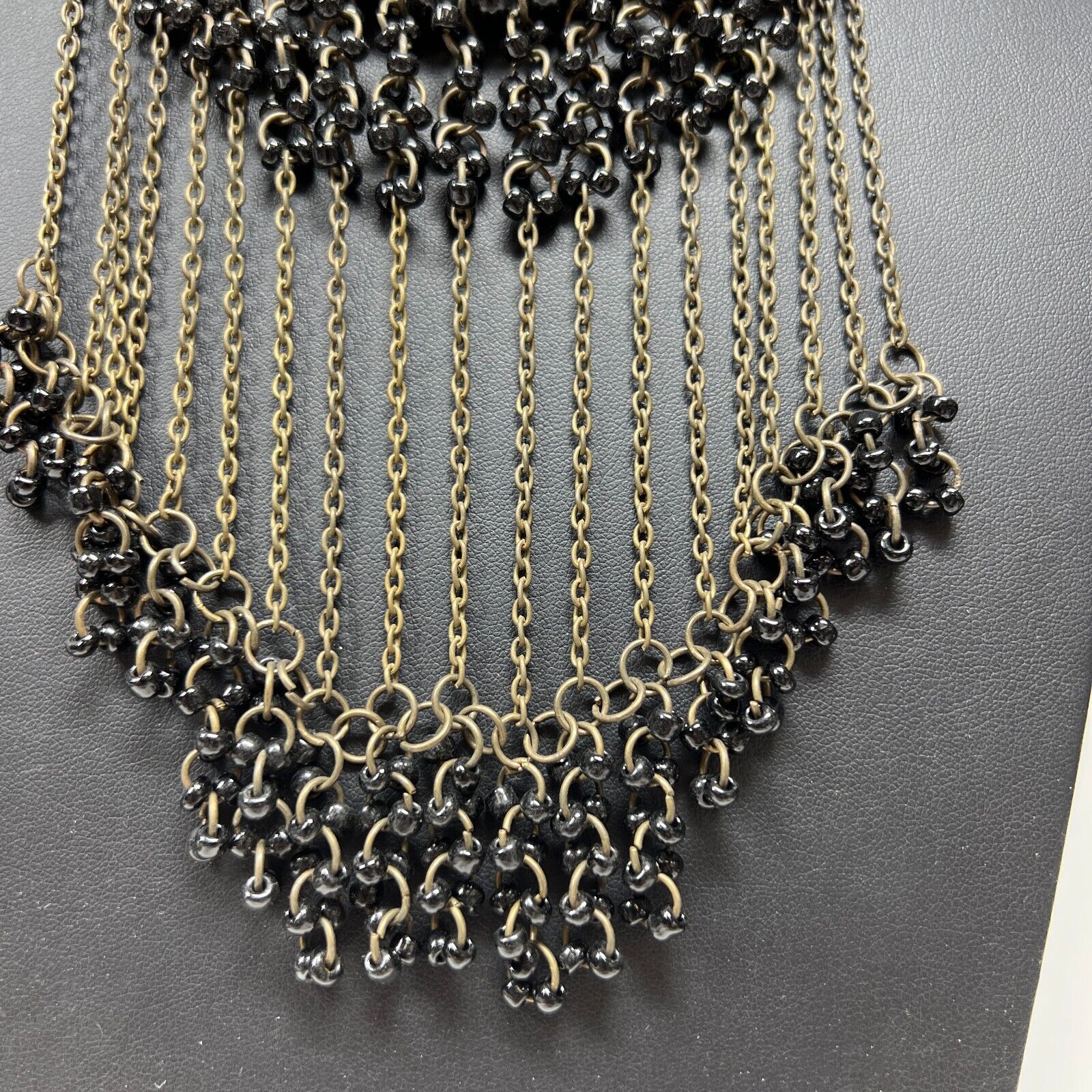 Gold Tone Chain Costume Jewelry Black Bead Collar Necklace