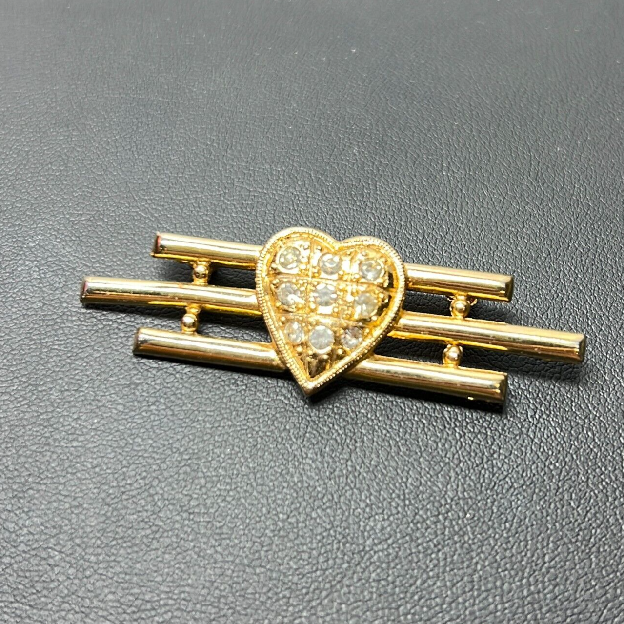 Trifari Gold Tone Costume Jewelry Rhinestone Heart Shaped Pin Brooch