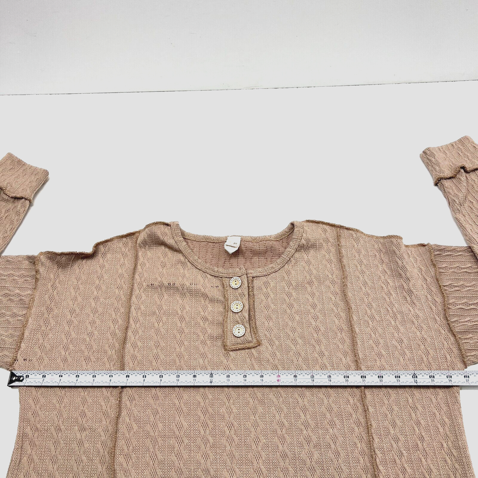 7th Ray Sweater Beige Tan Sandy Brown Buttons Unsized 54 in 3X See Measurements