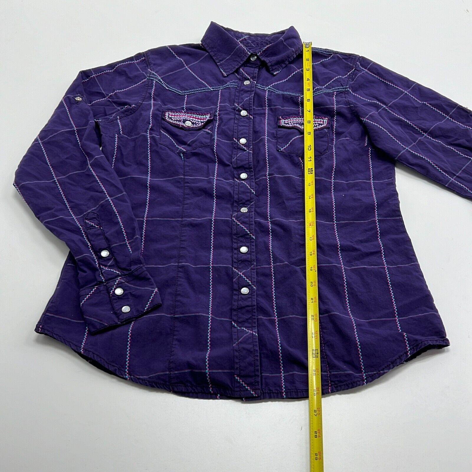 Cowgirl Legend Women’s Purple Long Sleeve Collared Pockets Button-Up Shirt Sz L