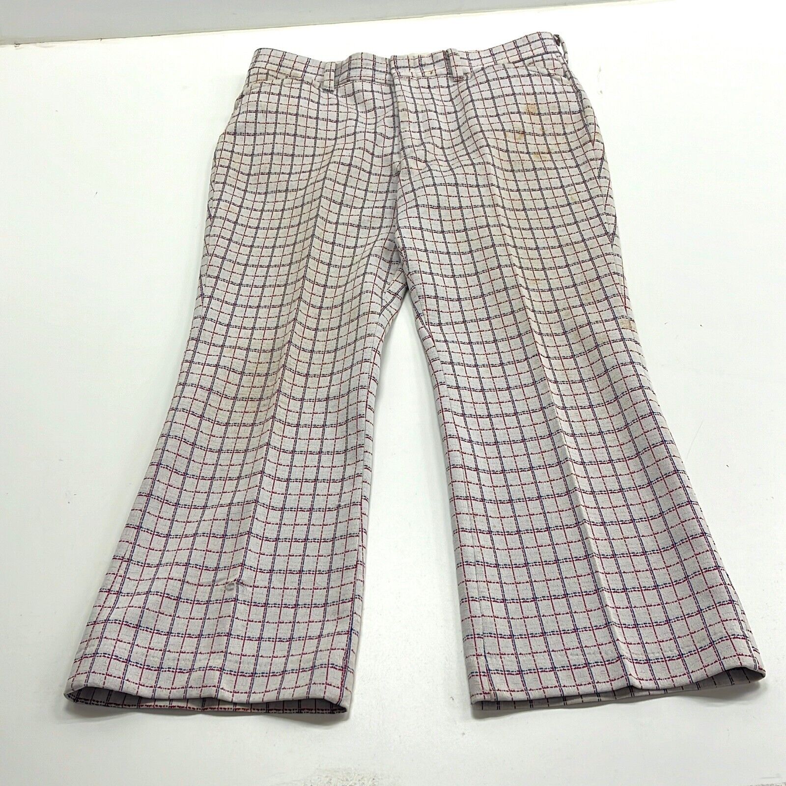 Farah Men's Multicolor Check Flat Front Straight Leg Pants Made In USA 37x29