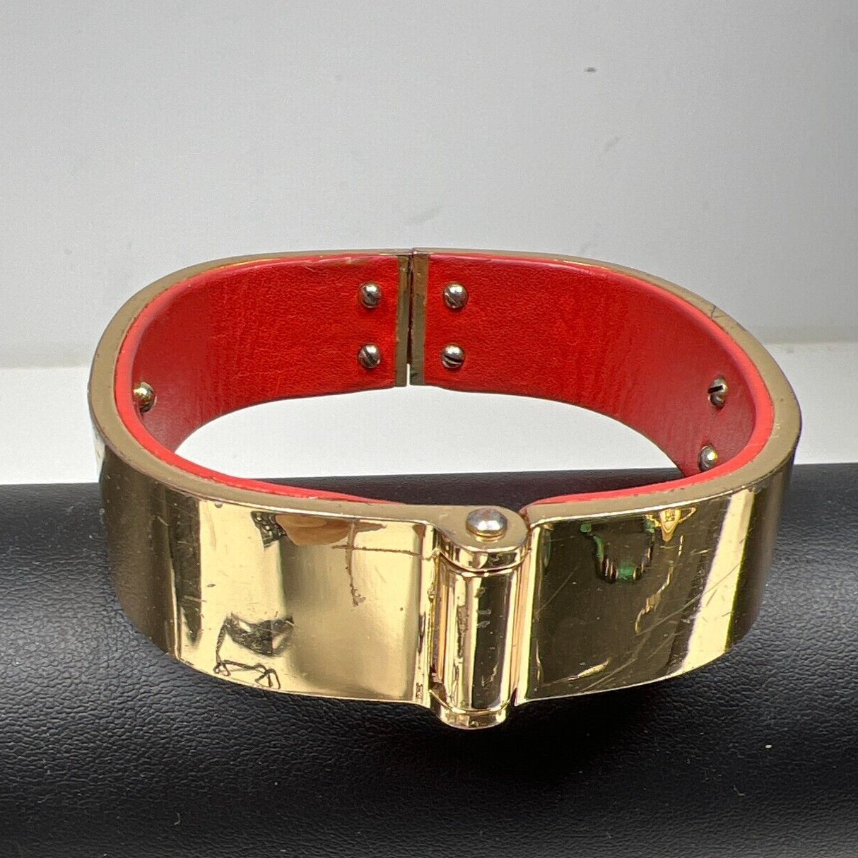 Cabi Gold Tone Costume Jewelry Red Leather Cuff Bracelet