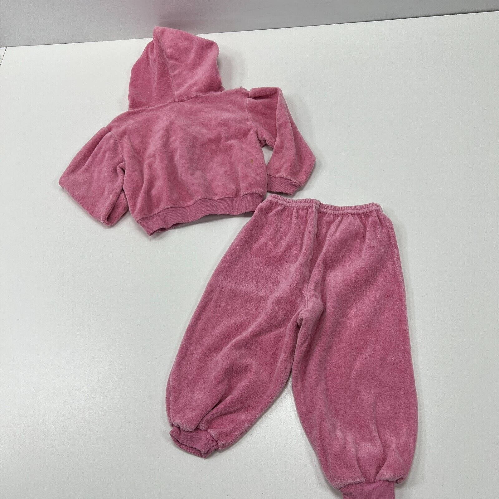 JC Penney Toddle Time Pink Velour Hooded Track Suit Size 2 Vintage 1980s