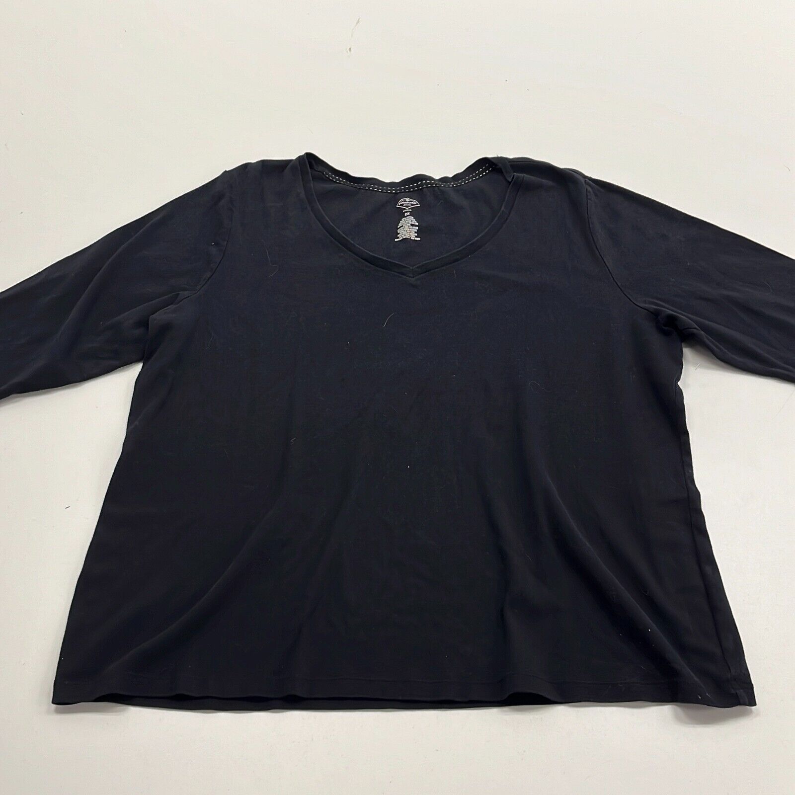 NWT St. John Bay Women's Black Cotton V-Neck Pullover T-Shirt Size 2X