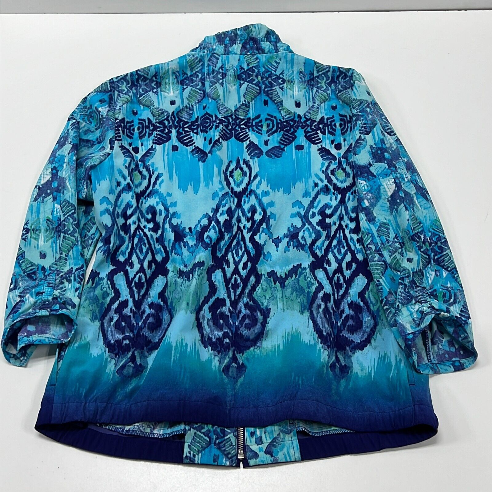 Zenergy By Chico's Women's Blue Ikat Long Sleeve Stretch Full Zip Jacket Size 0