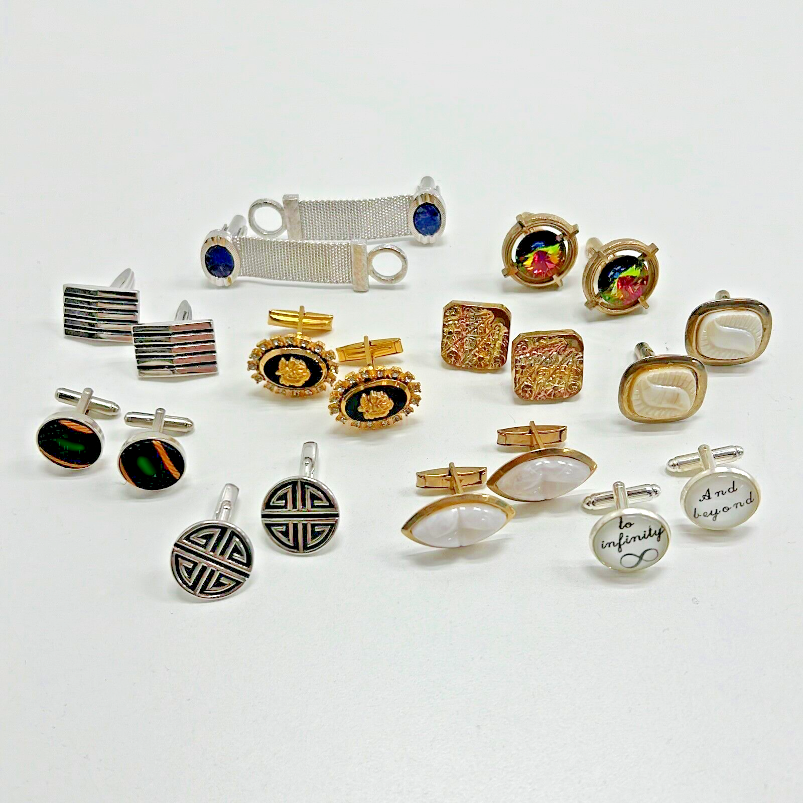 Lot of Silver Gold Tone Men's Multicolor Stone Floral Bullet Back Cufflinks