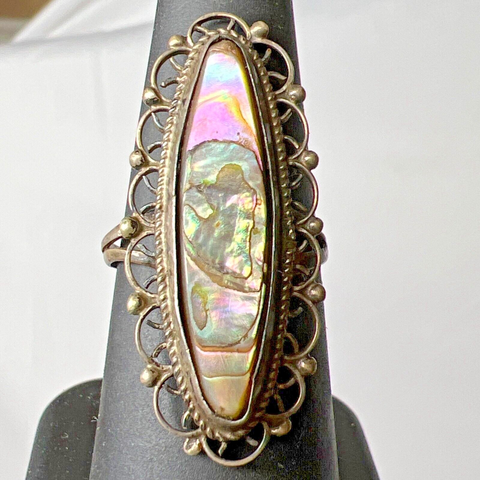 Sterling Silver Abalone Cocktail Ring Size 6.5 US 4.55g