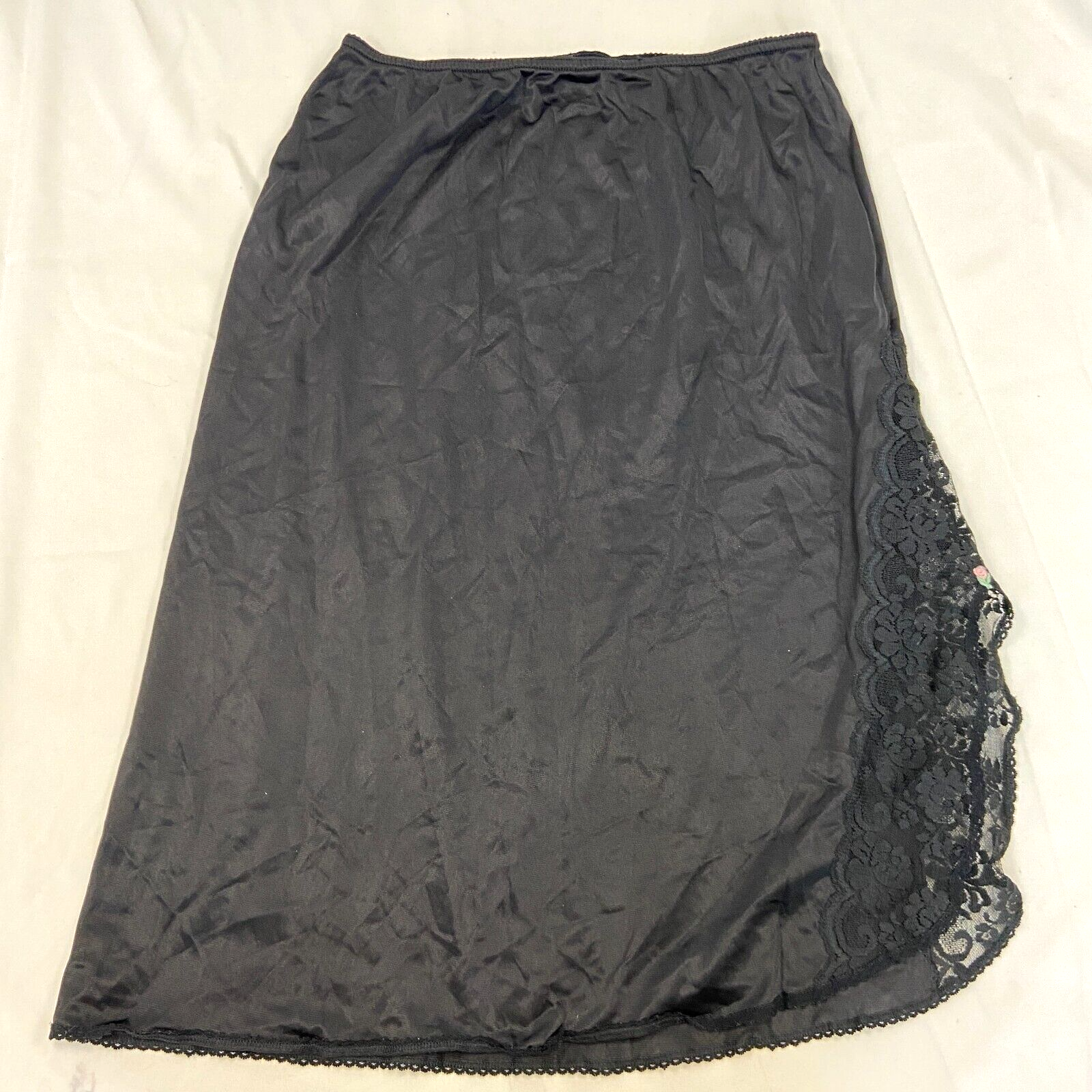 Vintage Black Nylon Half Slip Lace Trim Size Small