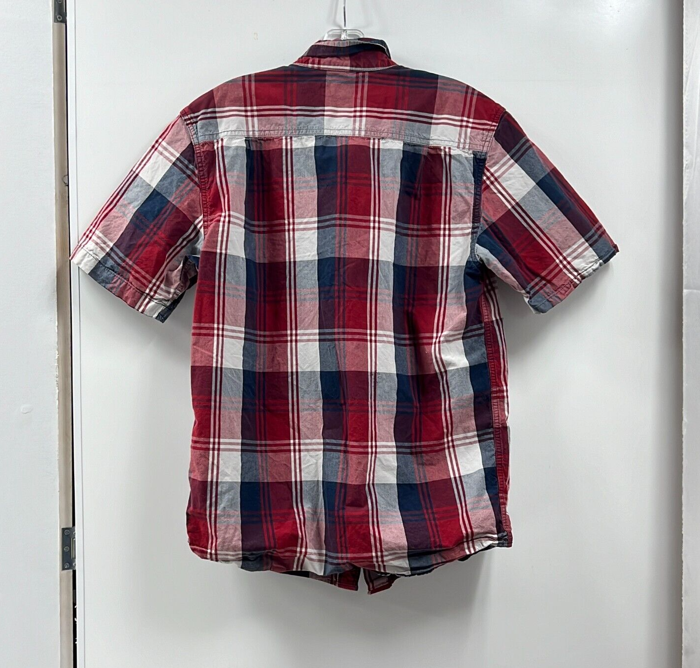 Carhartt Red White Blue Plaid Cotton Short Sleeve Button-Up Shirt Size Small