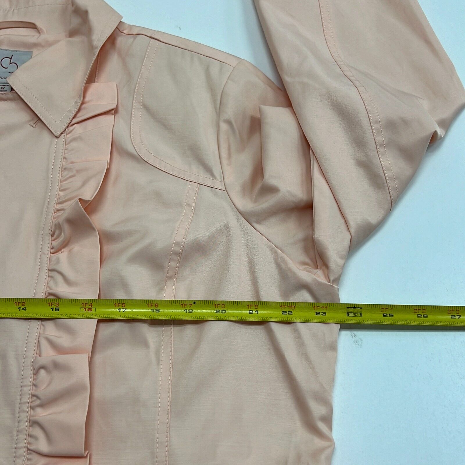 Dress Barn Women's Pink Long Sleeve Collared Ruffle Trench Coat Size 1X