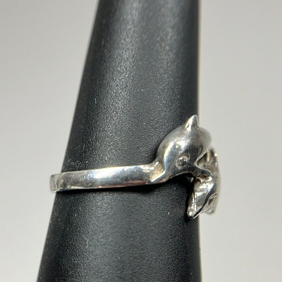 Silver Double Jumping Dolphin Ring Size 5 US 2.30g