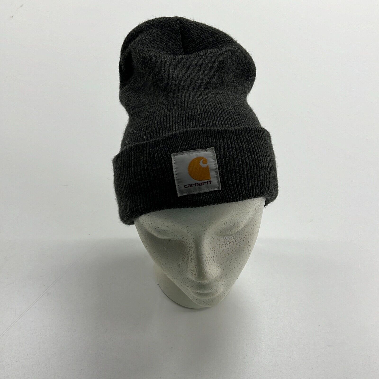 Carhartt Men's Black Front Logo Tight Knit Warm Cuffed Beanie Hat