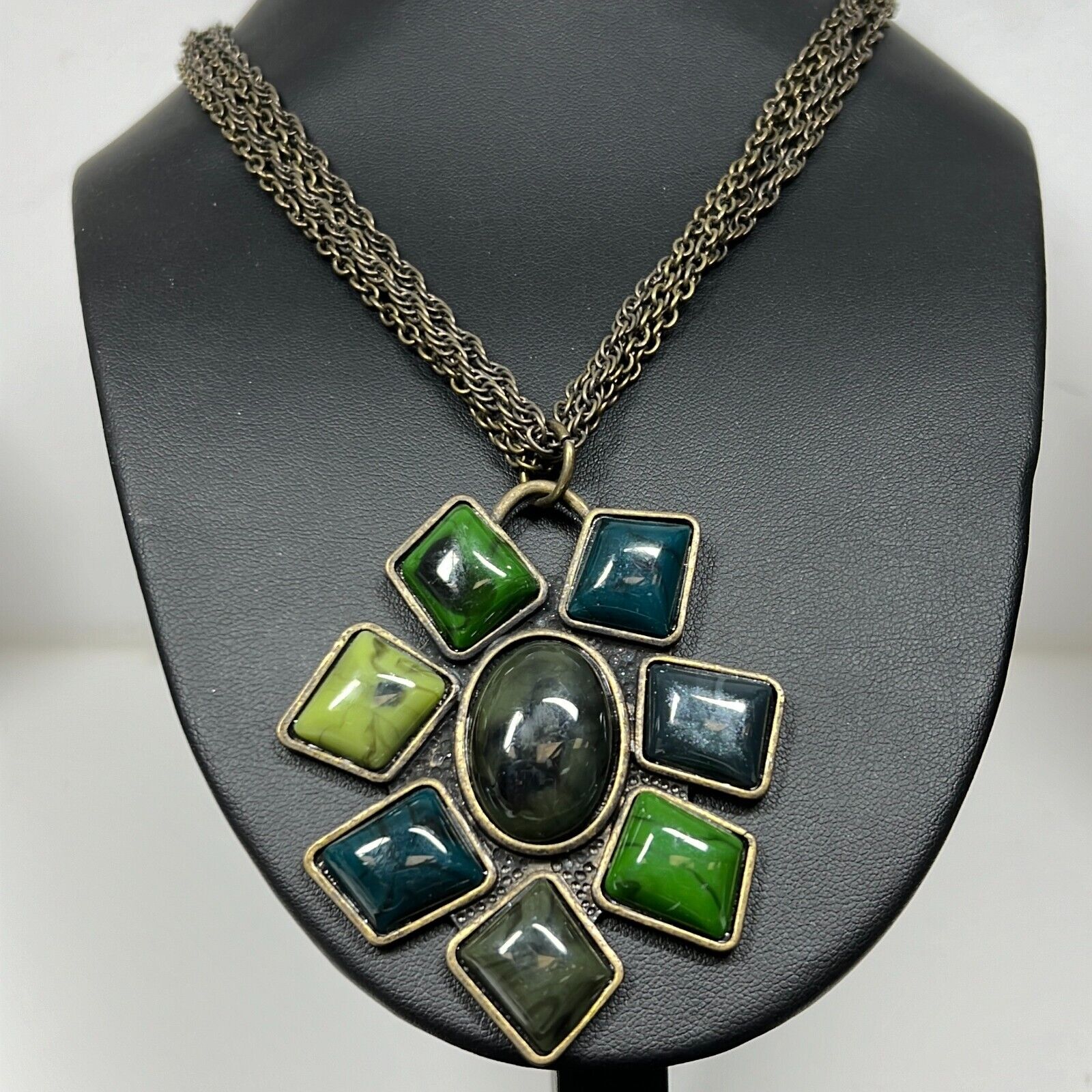 Women's Green Multicolor Stone Large Pendant Necklace