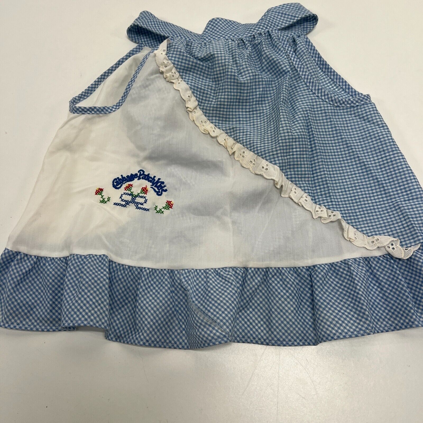 Vintage 1980's Cabbage Patch Kids Girls Blue Gingham Lace Dress USA Size 2