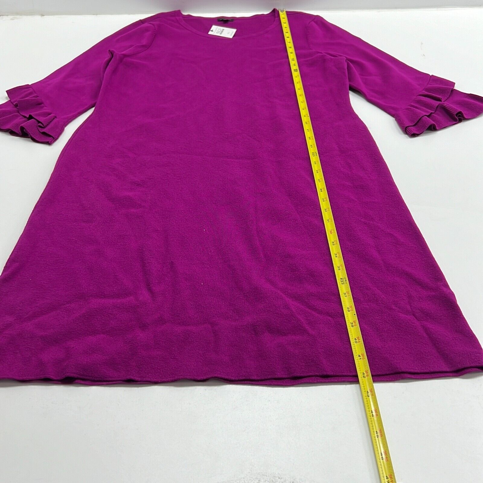 NWT Talbots Women's Purple Ruffle 3/4 Sleeve Round Neck Sweater Dress Size XL