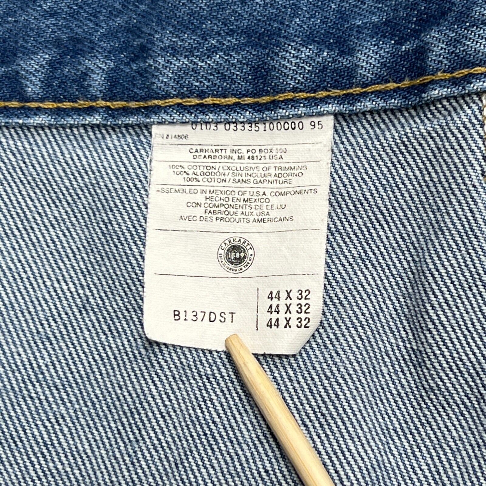 Carhartt B137DST Denim Cargo Jeans USA Made (Tag 44x32) Men's Size 42x31 Vintage
