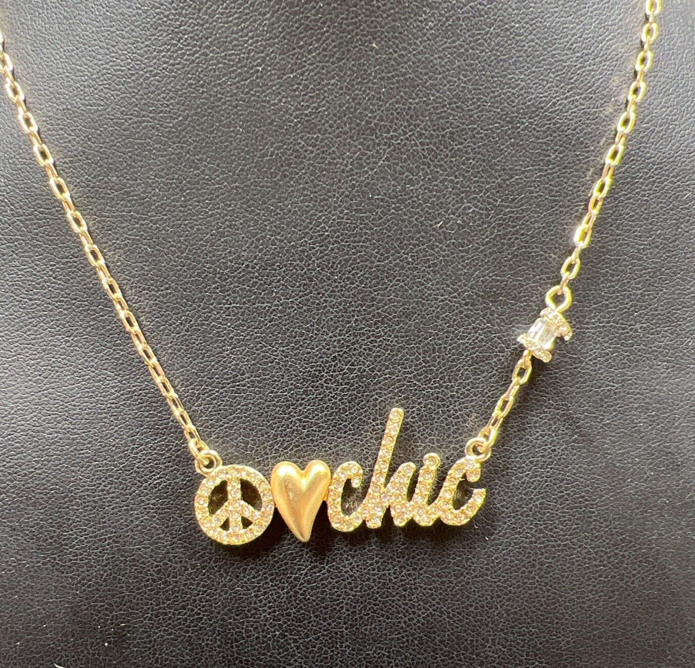 NWT Chico's Gold Tone Peace Love Chic Pendant Chain Necklace