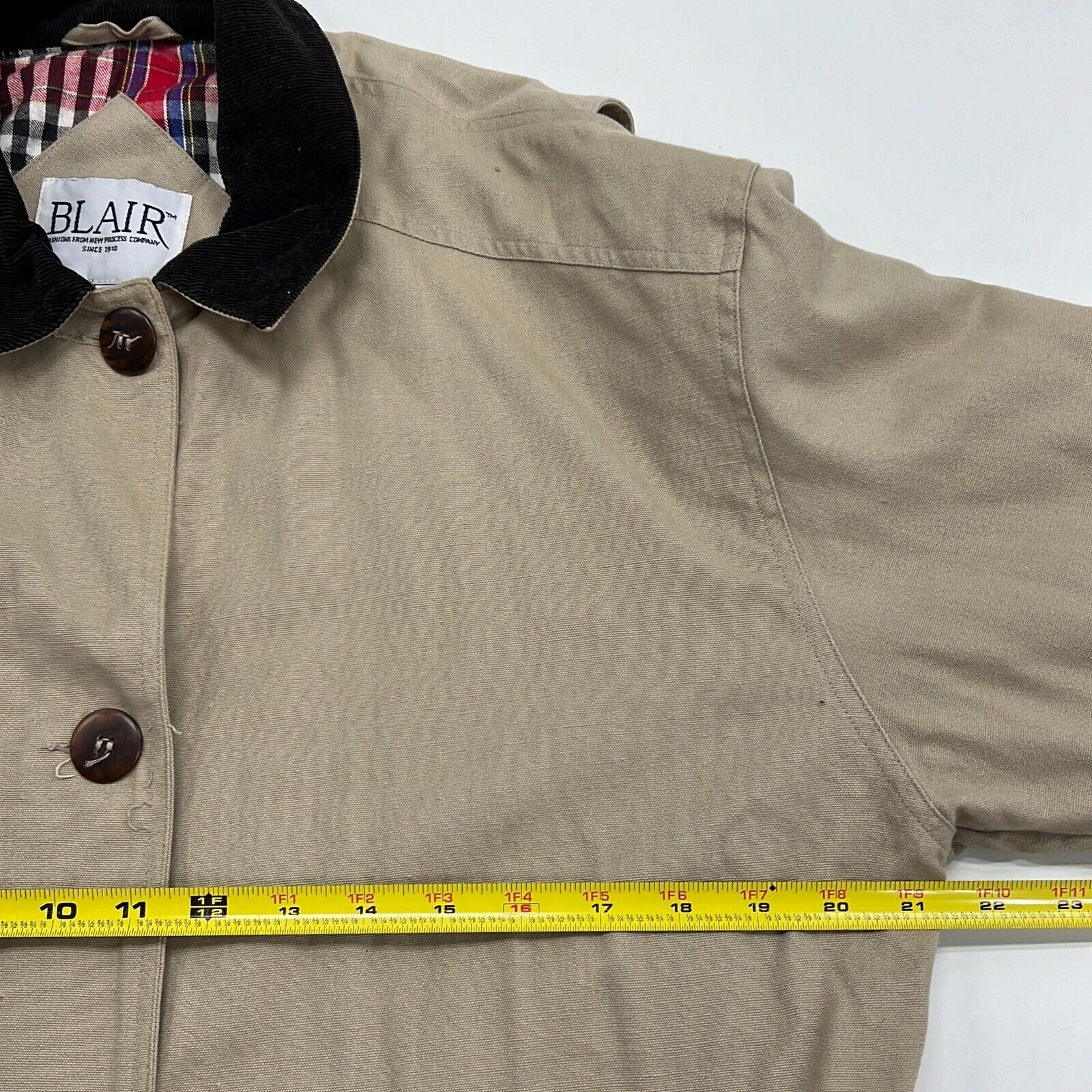 Vintage Blair Women's Beige Pockets Flannel Lined Chore Jacket Size Medium