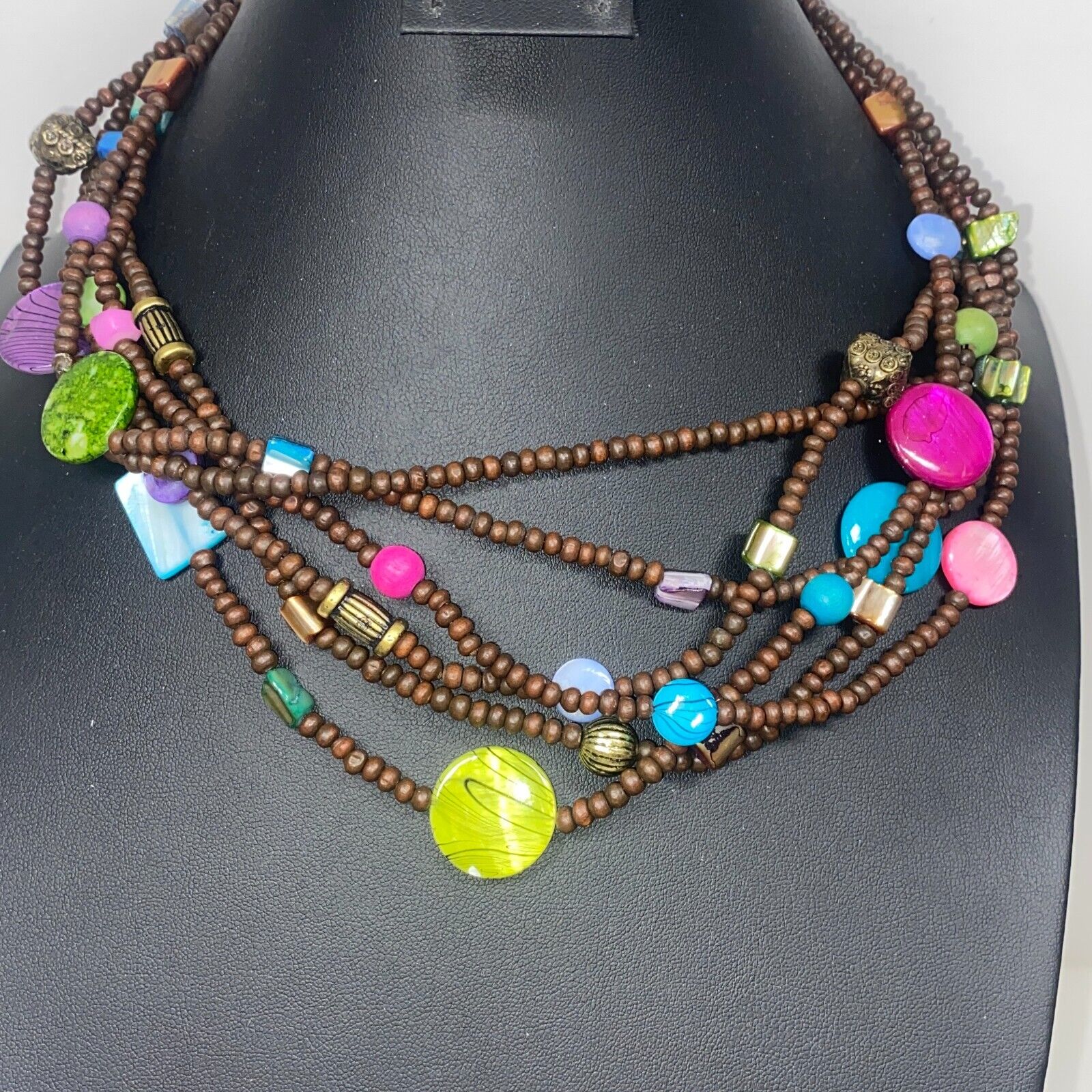 Lot Of 4 Adjustable Earth Tone Multicolor Beads Pendant Necklaces