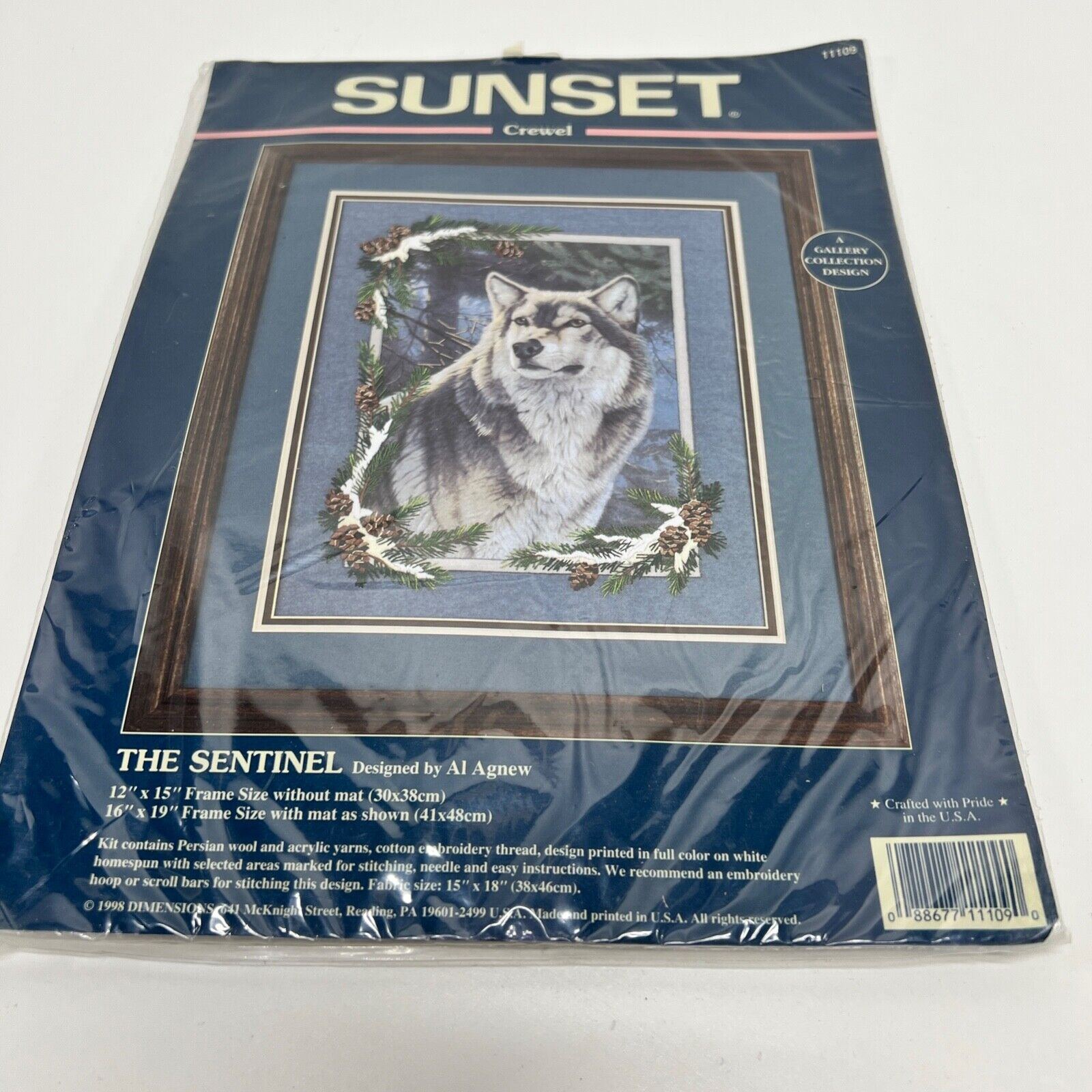 Sunset The Sentinel Wolf Crewel Kit 1998 No. 11109 by Al Agnew