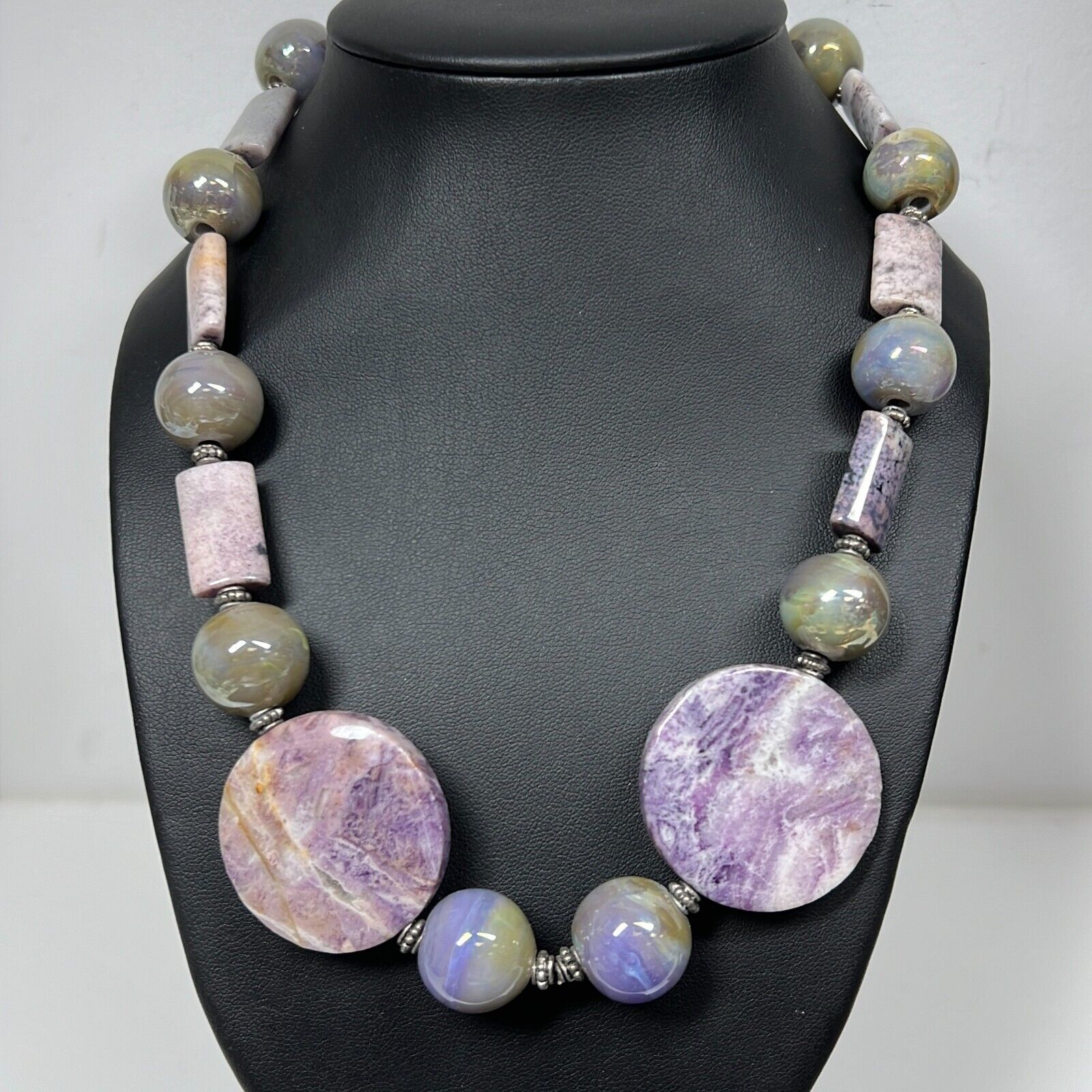 Women's Multicolor Single Strand Purple Stone Beaded Necklace