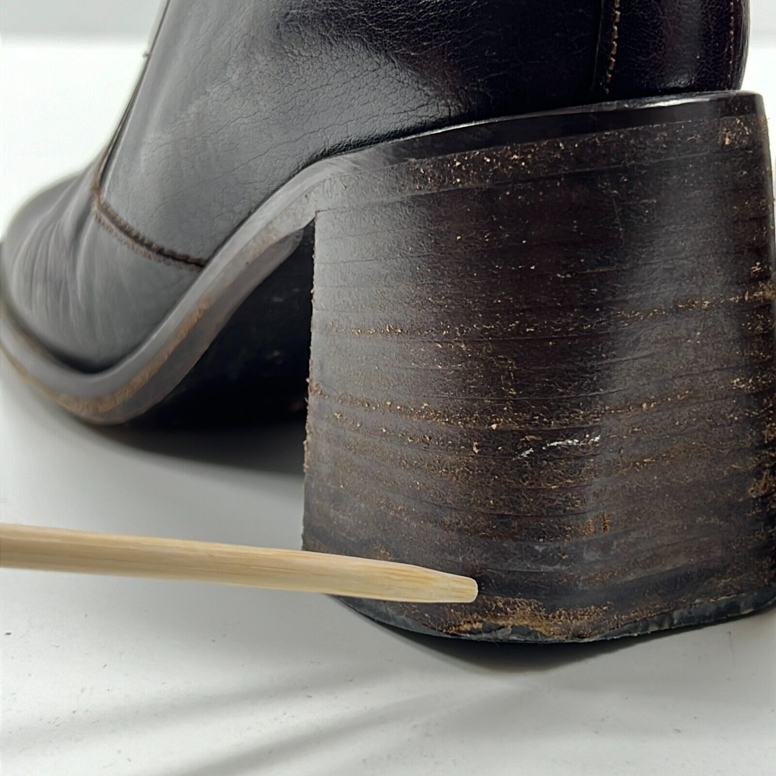 Cox Women's Brown Leather Square Toe Block Heel Slip On Booties Size EUR 36