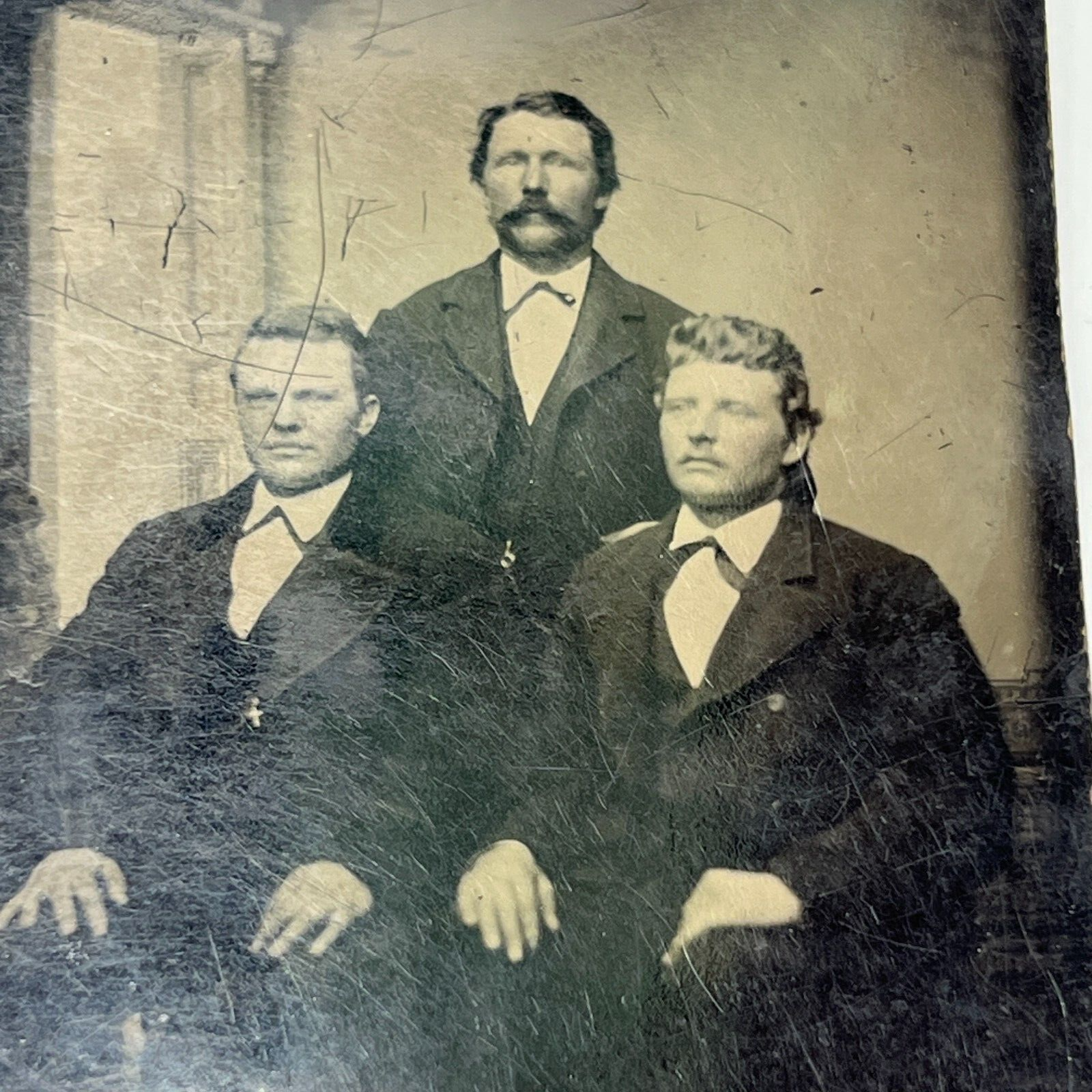 Tintype 3 Adult Business Men Suits and Ties Possibly Brothers 3.75X2.5In.(D)