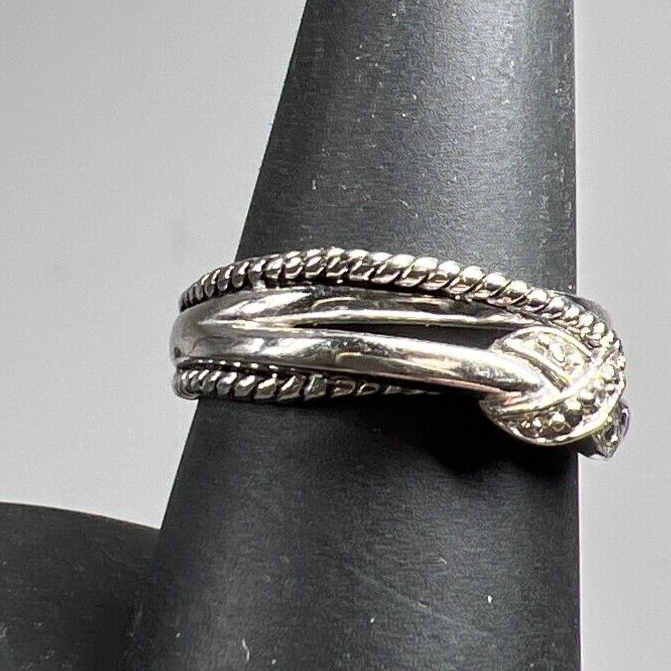 925 Sterling Silver Clear Stone Crossover Band Ring Size 7.75 US 4.62g