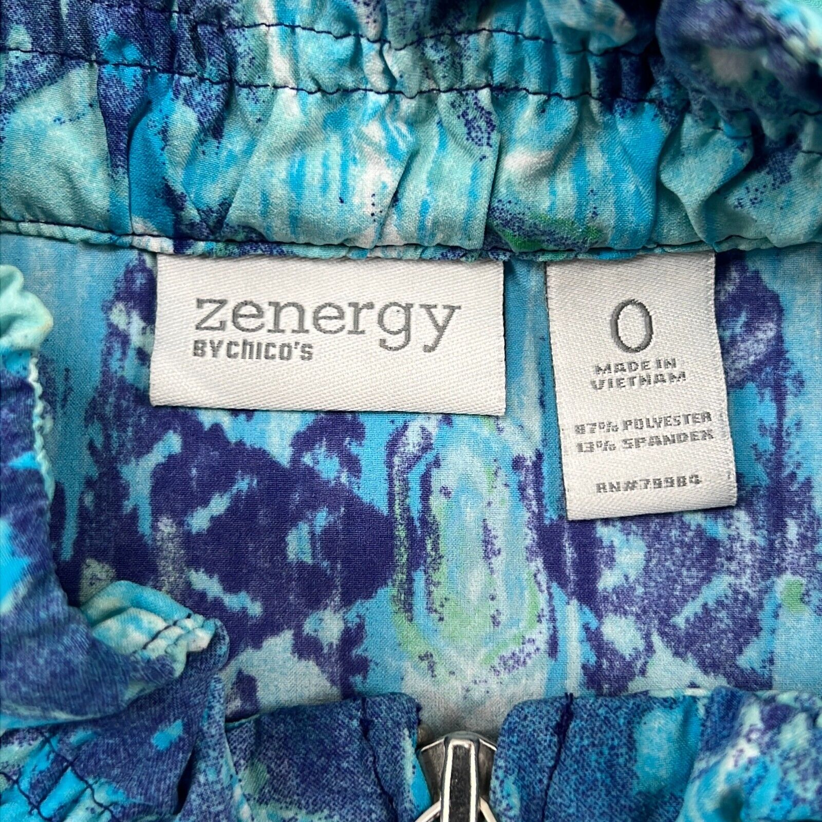 Zenergy By Chico's Women's Blue Ikat Long Sleeve Stretch Full Zip Jacket Size 0