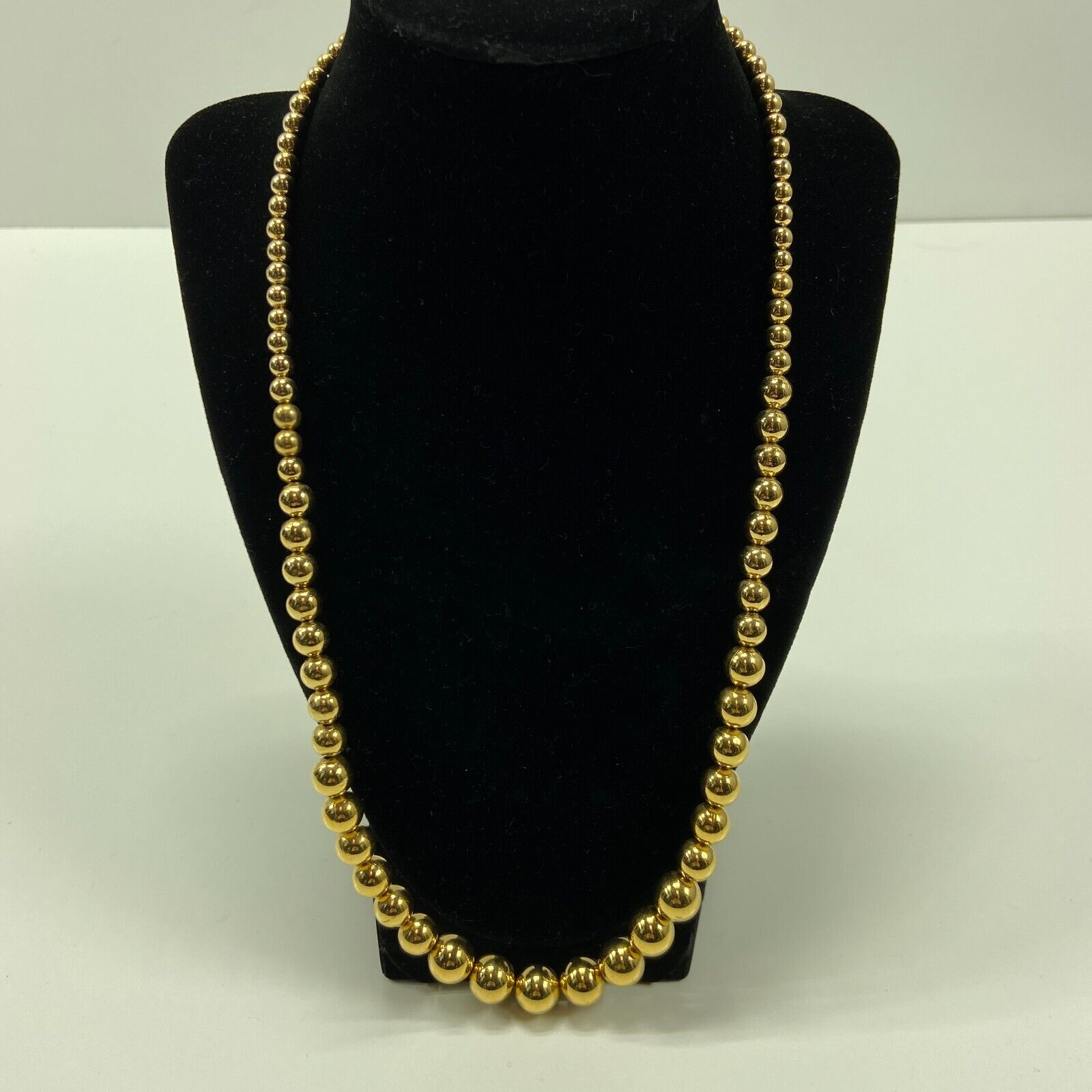 Napier Gold Tone Metal Bead 24" Necklace Estate Jewelry