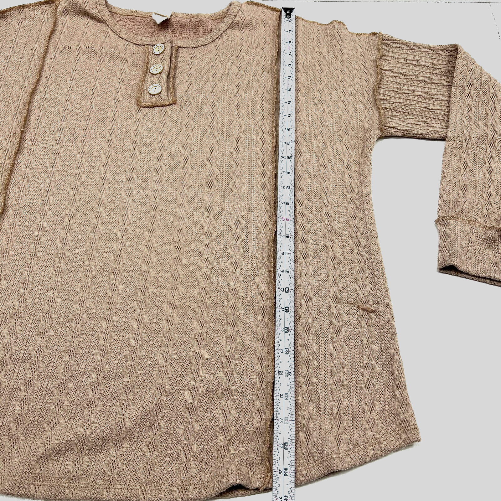 7th Ray Sweater Beige Tan Sandy Brown Buttons Unsized 54 in 3X See Measurements