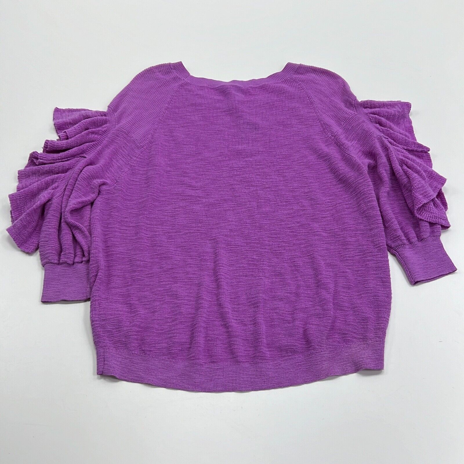 NWT Express Women's Purple Round Neck Ruffle Sleeve Blouse Top Size Small