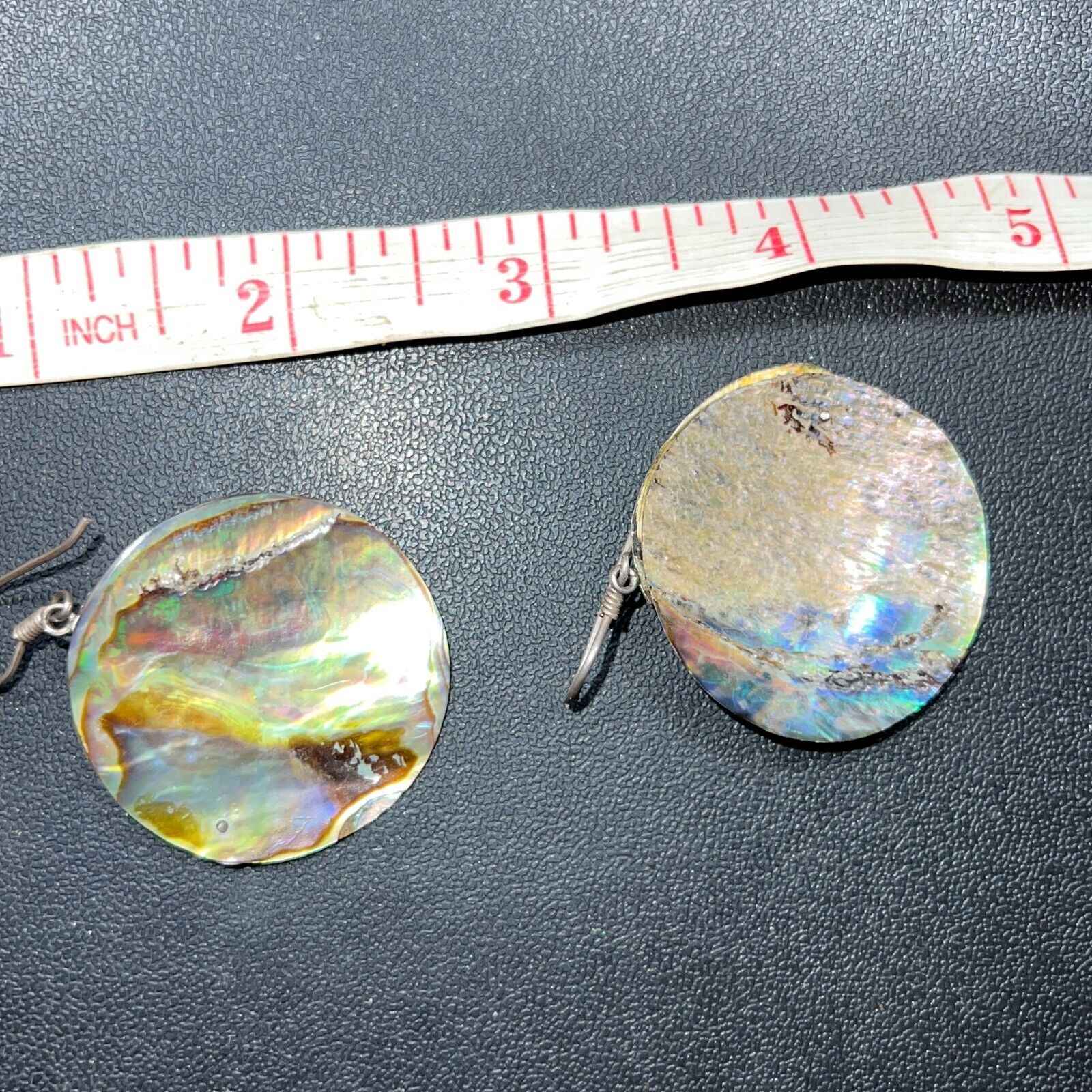 Silver Tone Round Shape Fish Abalone Dangle Earrings