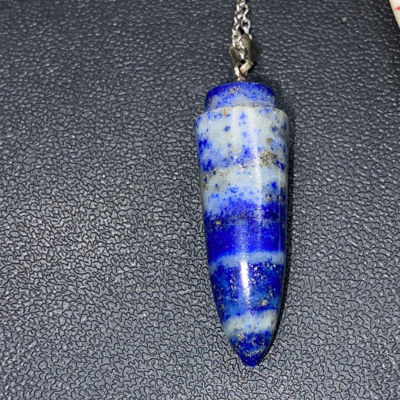 Silver Tone Lapis Lazuli Amulet Pendant Necklace