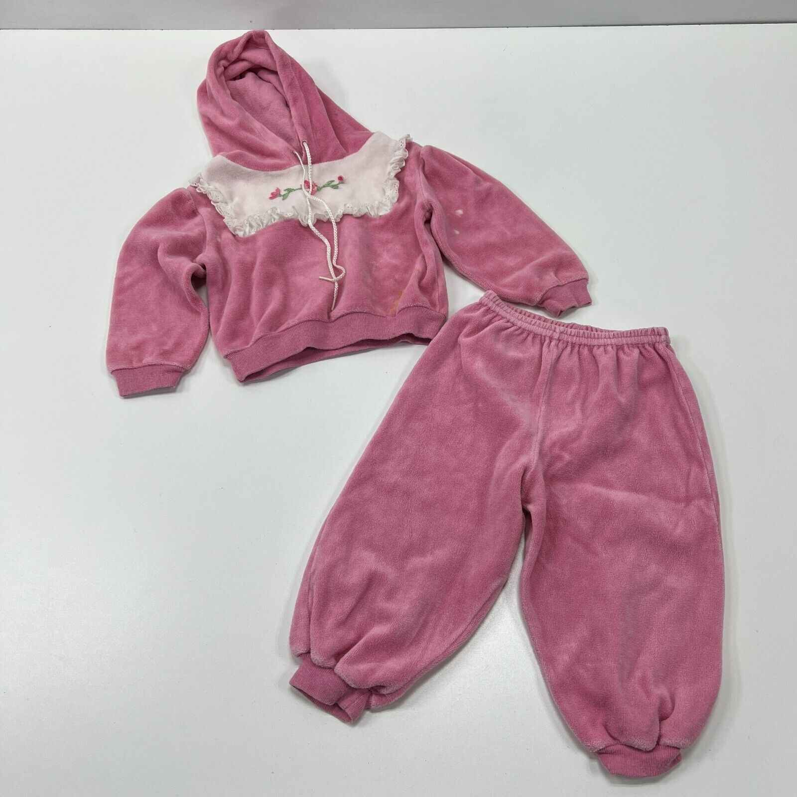 JC Penney Toddle Time Pink Velour Hooded Track Suit Size 2 Vintage 1980s