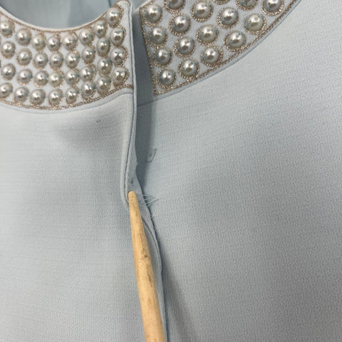 Tahari Arthur S. Levine Light Blue Pearl Beaded Skirt Suit Set Women's Size 12
