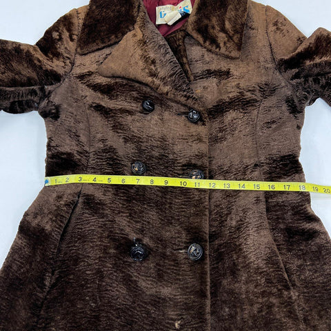 Vintage 70s Davis of Boston Women's Brown Faux Fur Double Breasted Jacket Sz 10