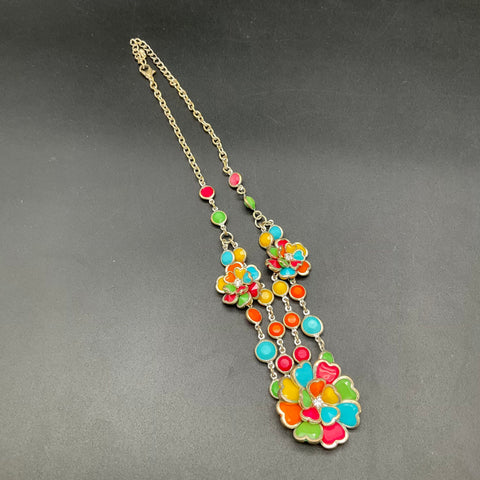 Costume Jewelry Lot of 4 Colorful Statement Beaded Necklaces Enamel Acrylic