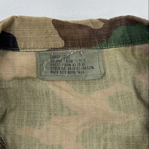 Vintage Military Woodland Camo Ripstop BDU Combat Jacket Shirt Men's Large Long