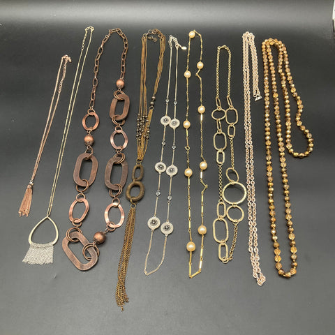 Fashion Jewelry Lot 9 Necklaces Gold Silver Tone Statement Tassel Faux Pearl