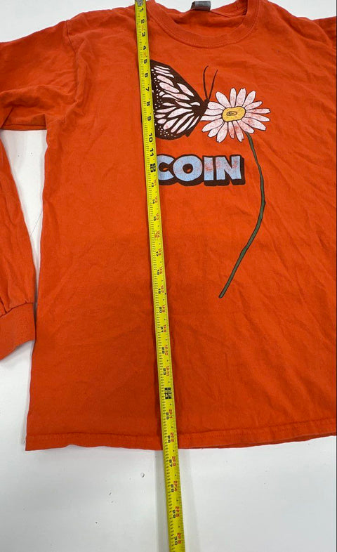 COIN The Band Orange Long Sleeve T-Shirt Butterfly Daisy Graphic Gildan Sz M