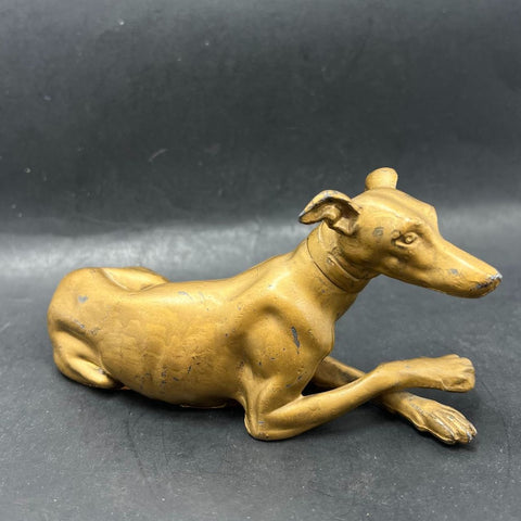 Vintage Cast Metal Whippet Greyhound Dog Figurine Statue 5.5" Brass Tone