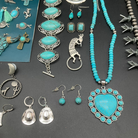 Southwestern Western Jewelry Lot Squash Blossom Naja Turquoise Color 21pc