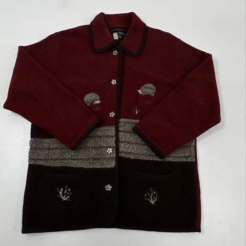 Vintage 90s Bernardo Essentials Women's Burgundy Wool Sheep Cardigan Jacket Sz M