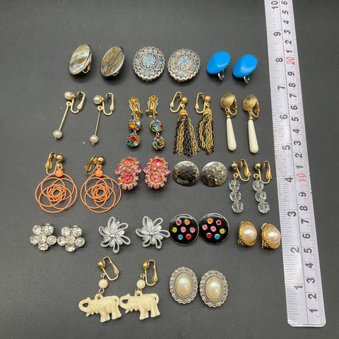 Vintage to Modern Clip On Earrings Jewelry Lot 16 Pairs Rhinestone Enamel